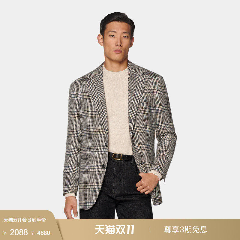 【天猫专享】奥莱SUITSUPPLY外套黑色羊毛混纺格纹男士西装上衣