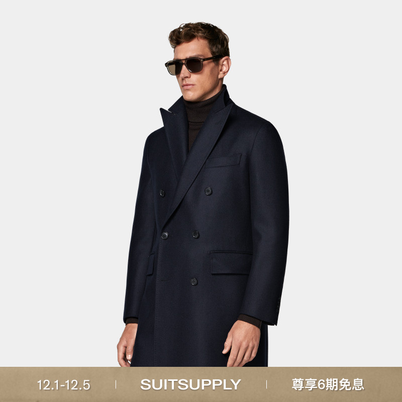 25秋冬新品SUITSUPPLY-藏青色羊绒商务休闲大衣外套