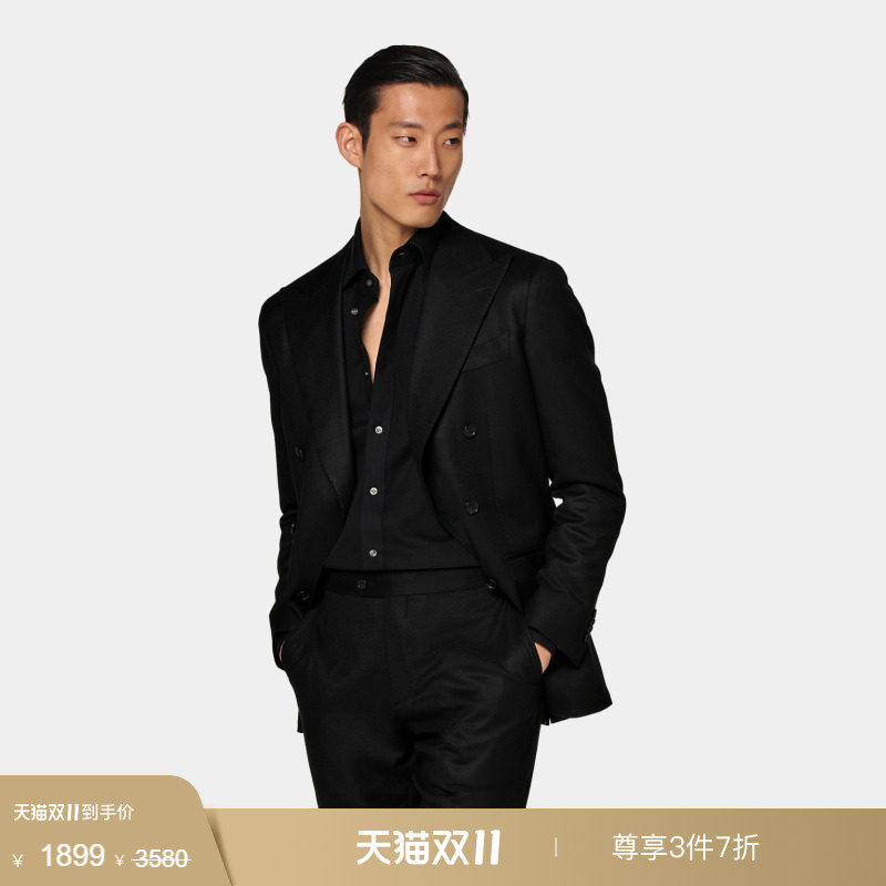 【天猫专享】奥莱SUITSUPPLY-黑色S120支羊毛法兰绒男士西装上衣