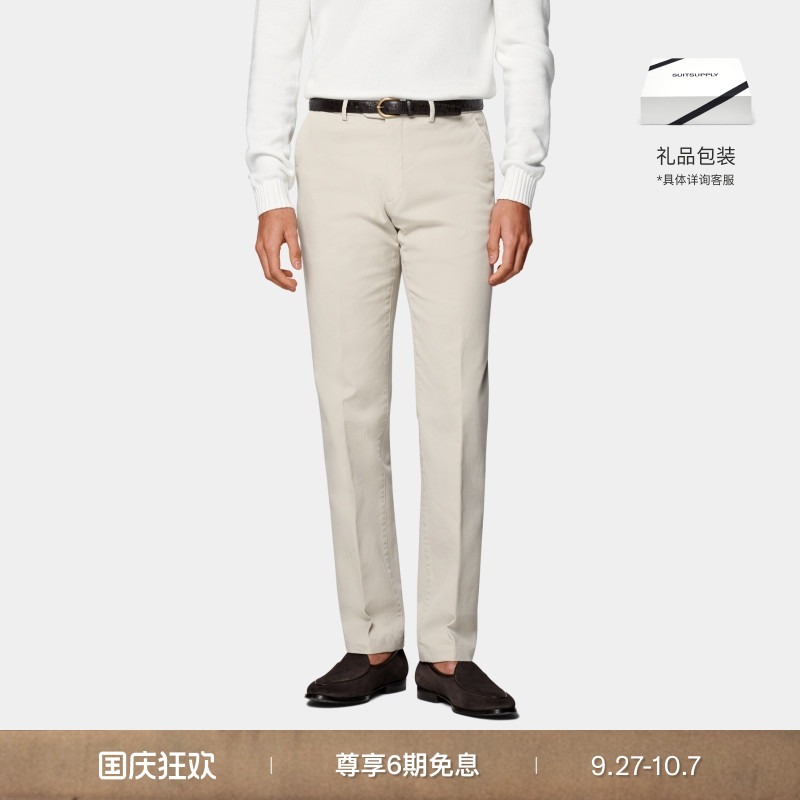 SUITSUPPLY沙砾色弹力棉长裤