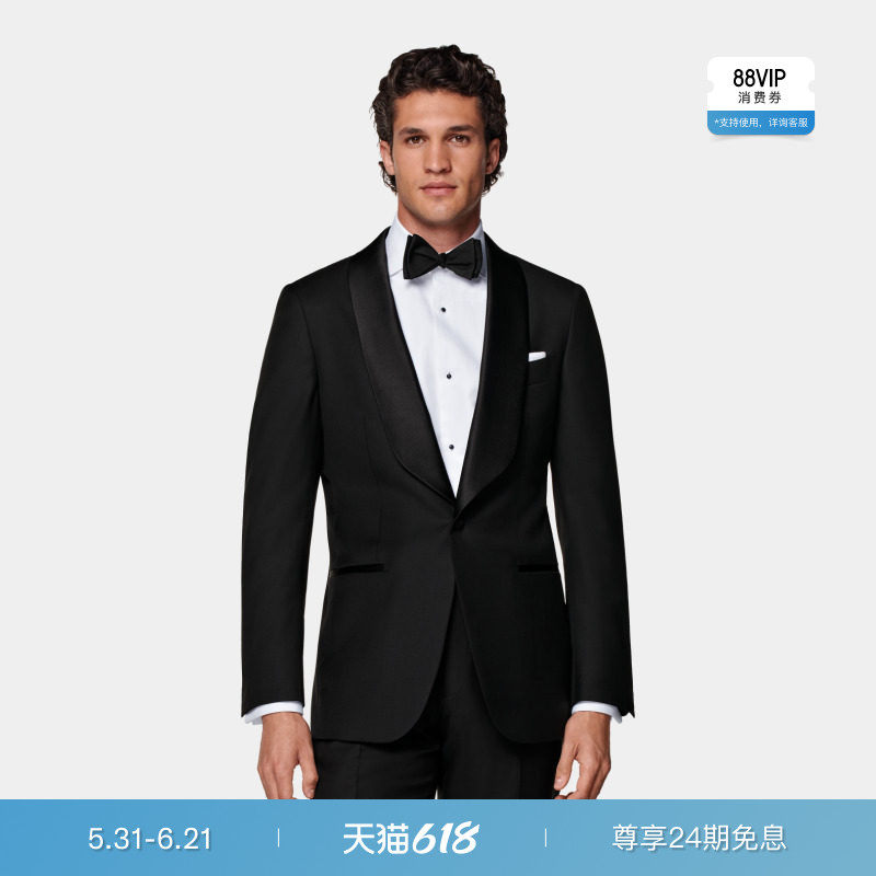 26夏季新品SUITSUPPLY黑色S110支羊毛单排扣礼服西装上衣外套