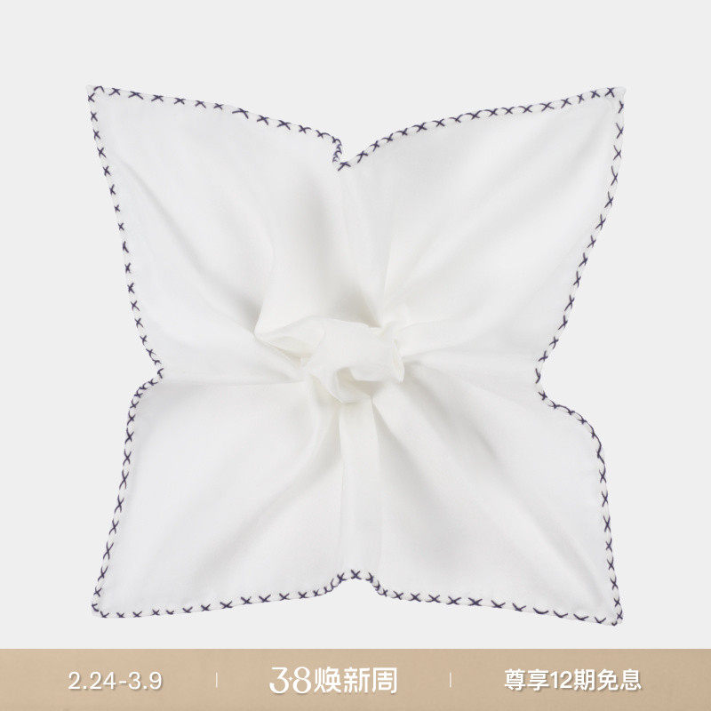 SUITSUPPLY白色男士口袋巾棉桑蚕丝混纺西装搭配商务