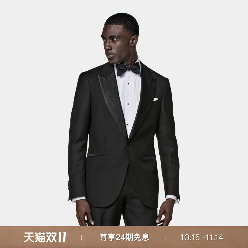 SUITSUPPLY黑色S110支羊毛外套礼服西装上衣经典款