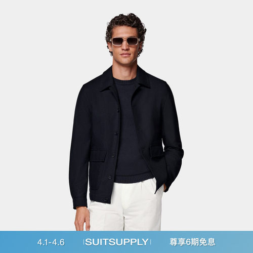 SUITSUPPLY藏青色Traveller四股羊毛飞行员夹克外套