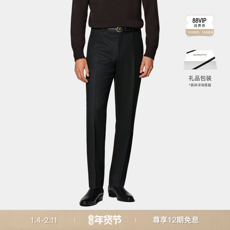 SUITSUPPLY黑色S120支羊毛法兰绒标准直筒男士长裤,男装,西裤,淘宝优惠券,粉丝福利购,淘宝优惠卷