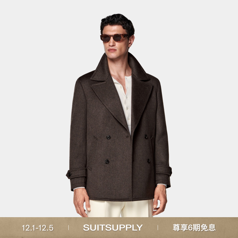 25秋冬新品SUITSUPPLY-深棕色羊毛混纺休闲毛呢大衣外套