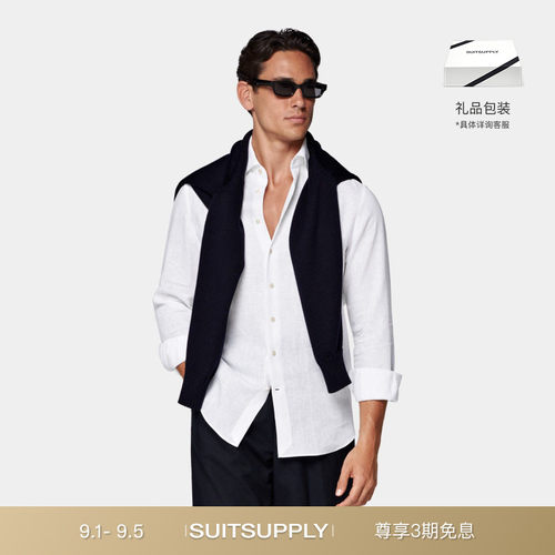 H7344A新品白色亚麻商务休闲衬衫