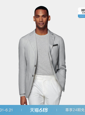 SUITSUPPLY浅灰色亚麻棉混纺西服男士西装上衣外套