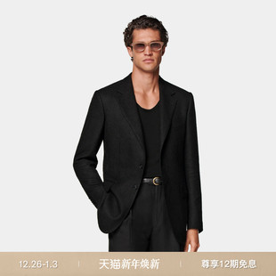 上衣 西装 SUITSUPPLY秋季 西服外套黑色亚麻混纺男士
