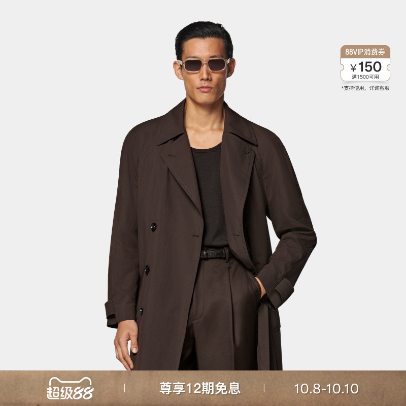 SUITSUPPLY秋季深棕色束腰防泼溅男士风衣夹克休闲
