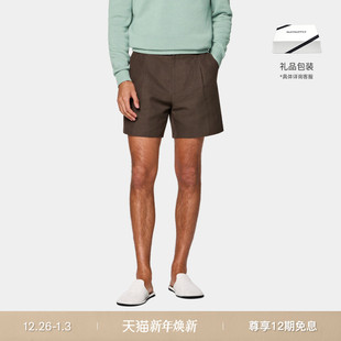 短裤 26早春新品 SUITSUPPLY深棕色棉混纺男士