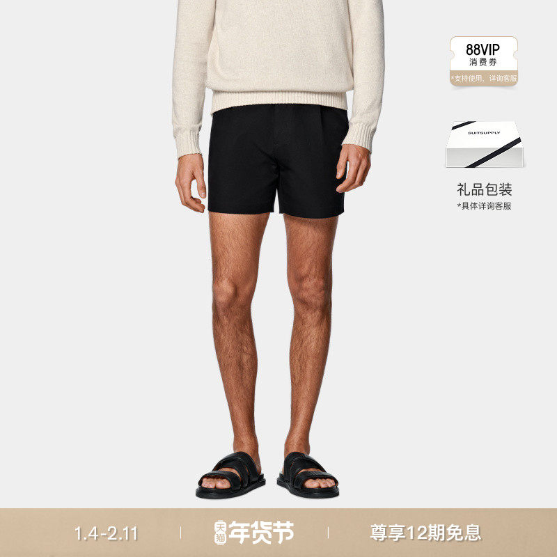 SUITSUPPLY夏季意大利面料黑色棉直筒男士短裤,男装,短裤,淘宝优惠券,粉丝福利购,淘宝优惠卷