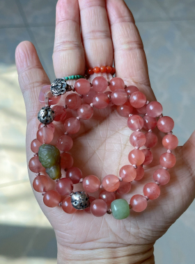 新中式国风天然保山南红玛瑙柔光冰红多宝项链多圈手串手链