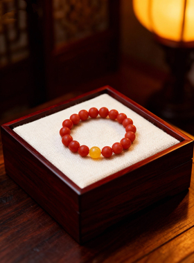 新中式国风原创天然保山南红玛瑙柿子红川料蜜蜡手串手链女单圈