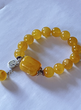 新中式国风原创设计天然蜜蜡金绞蜜桶珠珠串复古老银链手串手链