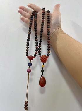 新中式国风原创设计天然南红玛瑙昭通包浆料108颗项链念珠毛衣链