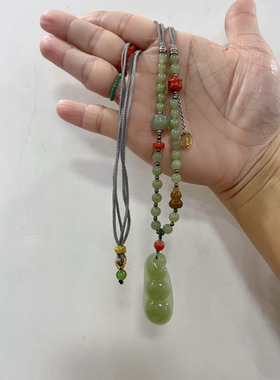 新中式国风原创设计天然和田玉豆荚吊坠珠串手工编绳项链