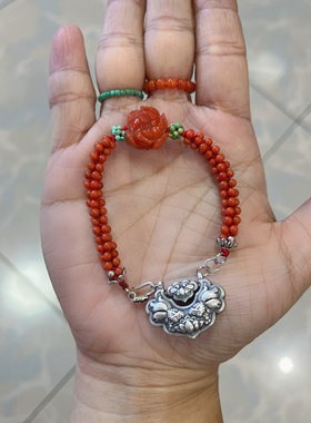 新中式原创设计天然南红玛瑙川料满色满肉柿子红小米珠玉米结手链