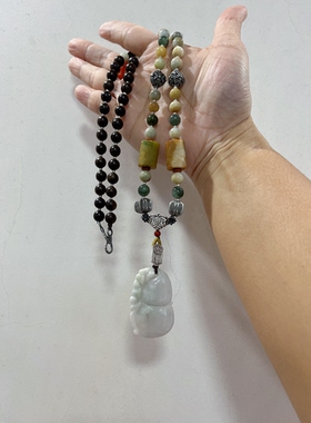 新中式国风原创天然翡翠葫芦吊坠黄翡桶珠达拉干沉香老银长款项链