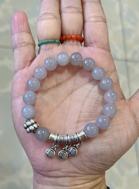 新中式国风原创设计天然和田玉浅烟紫珠串老银手串手链