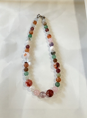 新中式国风原创设计天然水晶红胶花多宝珠串项链锁骨链