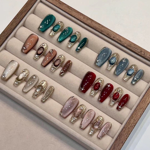 布契拉提穿戴甲多色猫眼宝石美甲穿戴纯手工穿戴甲款 自选穿戴甲 式