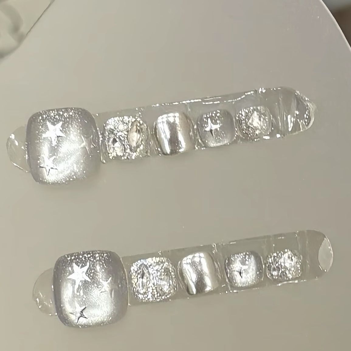 碎银星际(脚甲12片装)-轻奢手工穿戴甲脚趾甲脚指甲假指甲贴片
