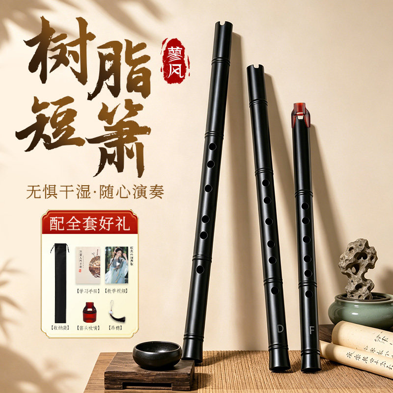 树脂洞箫6孔短笛C调初学者入门六孔D/F调短竹萧专业演奏潇笛乐器