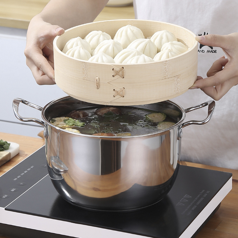 不锈钢汤锅生活用品带格锅22cm火锅单底奶锅支持厨房锅具