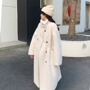 双排扣仿皮草毛毛大衣加厚毛绒衣服 新款 长款 水貂毛外套女2025冬季