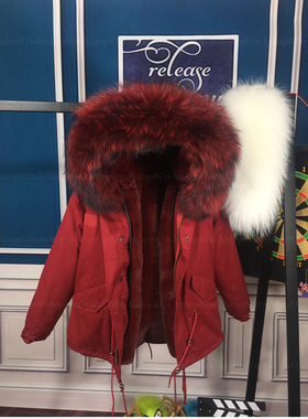 新品Meifng皮草黑色棉衣外套貉子毛领棉服短派克风大衣女加厚保暖