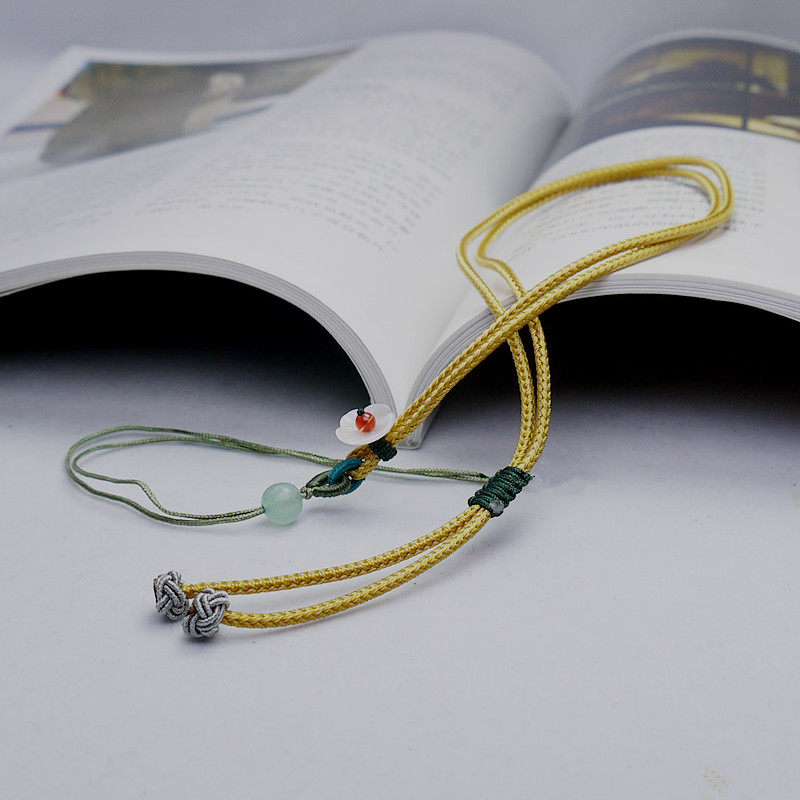 BODHI ON THE CLOUDS ORIGINAL DESIGN HAND-WOVEN PENDANT ROPE JADE PENDANT LANYARD GOLD CRYSTAL JADE NECKLACE ROPE