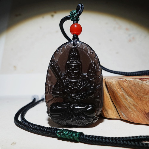 天然黑曜石生肖本命佛守护神吊坠