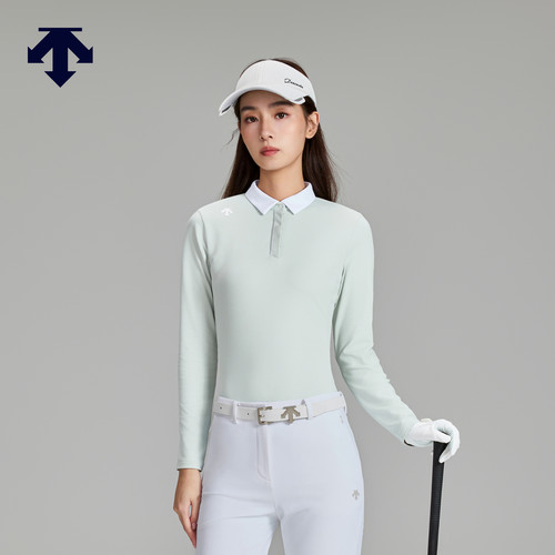 【进口肌理面料】迪桑特高尔夫女PRO防晒弹力长袖POLO衫秋季新品