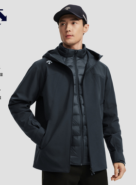 DESCENTE迪桑特轻羽绒内胆软壳外层男士防水透湿三合一上衣两件套