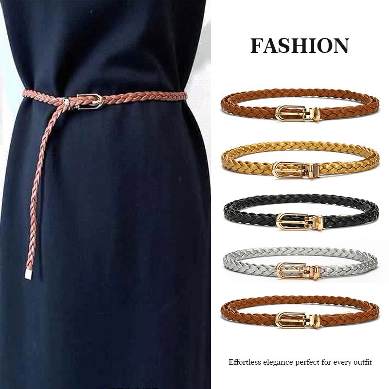 编织腰带女配连衣裙裙子外套收腰配饰简约百搭装饰小皮带细款黑色
