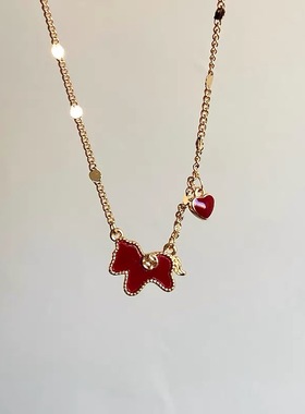 红色滴油小马项链女高级感锁骨链