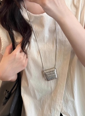 中古编织包包吊坠项链女2024年新款轻奢小众高级感长款毛衣链配饰