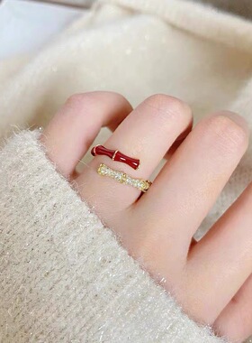安可拉红色滴釉开口戒指女轻奢小众高级感食指戒复古显白指环