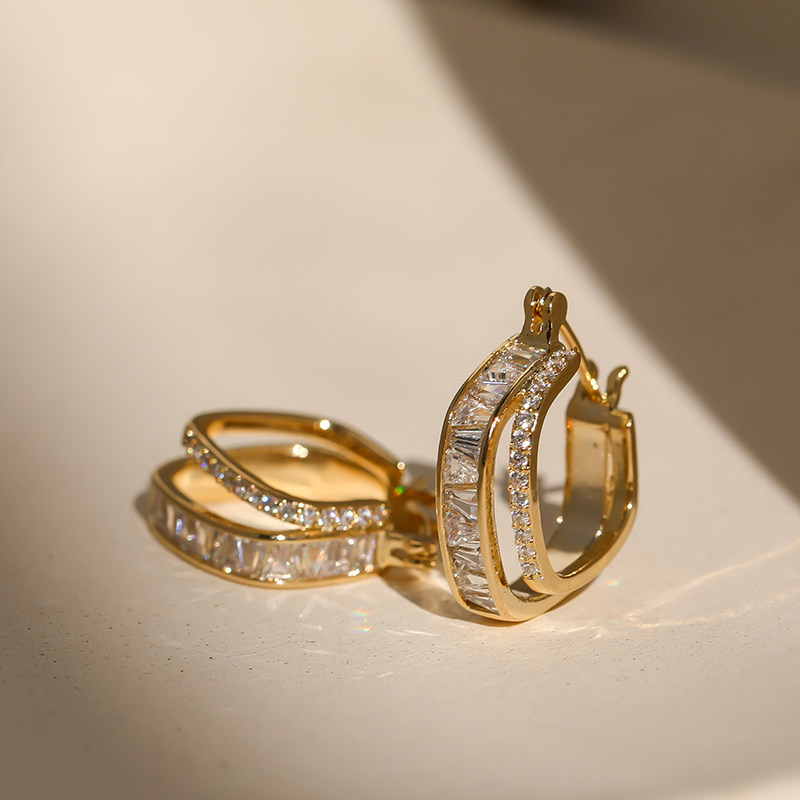 超闪锆石方形耳环女轻奢港风高级感气质耳圈耳钉小众设计纯银耳饰