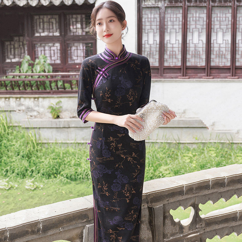 2026新款高端妈妈装国风新中式春季长款苏州长袖改良旗袍女高