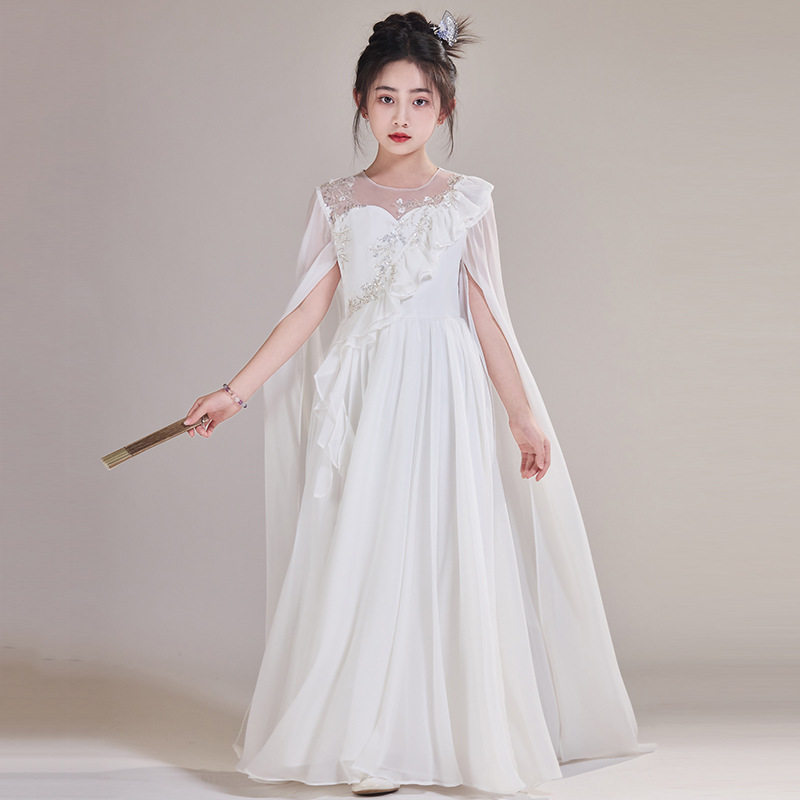 2026新款白色淡雅古筝女童演出服夏季民乐国风新中式礼服乐器合唱