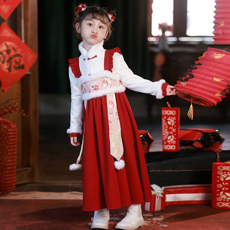 2026新款国风女童旗袍汉服秋冬长袖加绒新中式儿童古装过年拜