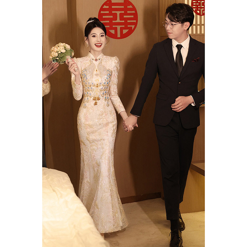 2026新款中式旗袍敬酒服新娘鱼尾回门订婚礼服裙高端轻奢小众高级