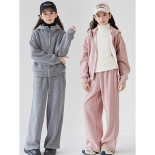 2026新款女童加绒宽松卫衣套装冬季加厚中大童洋气休闲阔腿裤