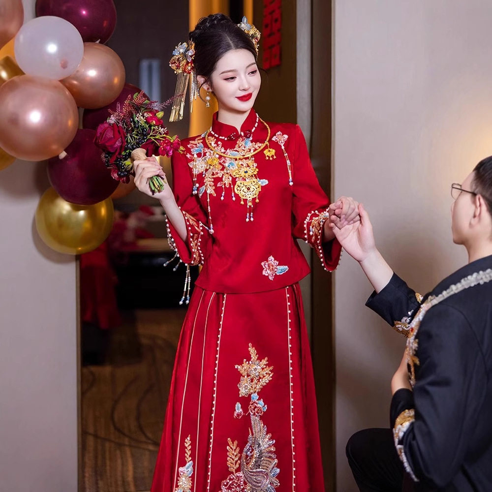 2026新款红色新中式敬酒服旗袍春季时尚新娘订婚礼服回门套装秀禾