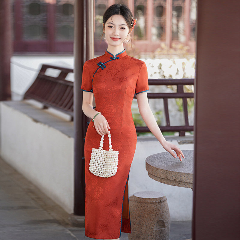 2026新款红色国风新中式苏州长款旗袍改良年轻款女高级感走秀夏季