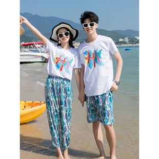 2026新款情侣装夏季泰国海边蜜月沙滩渡假露营衣服穿搭女海南套装