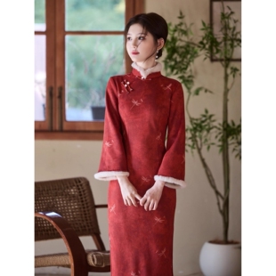 2026新款旗忆阁红色长袖冬款旗袍女加绒保暖新中式改良年轻款