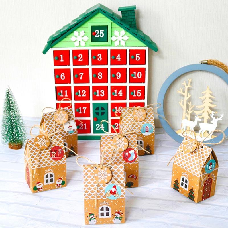 24 sets christmas house gift box kraft paper cookies candy